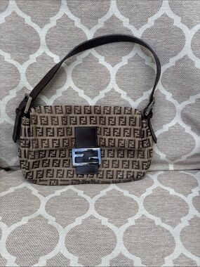 Fendi Brown Zucca FF Canvas Shoulder Baguette